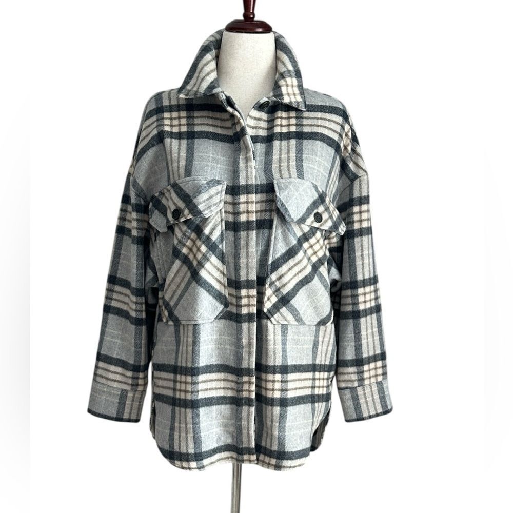 Zara Plaid Wool Blend Shacket Oversized Coat Jacket Size M